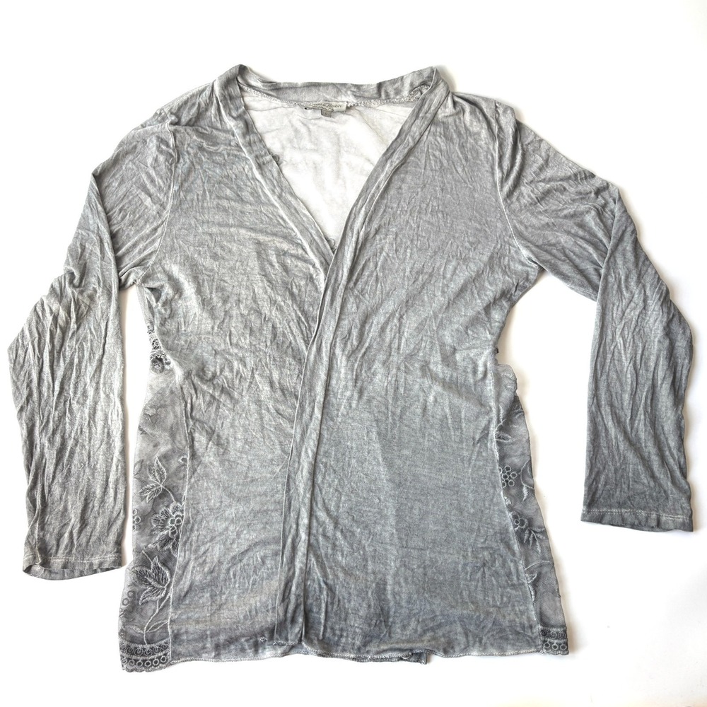 Loggia deTessitori Mesh Back Embroidered Cardigan Womens Sz L Gray Boho Festival